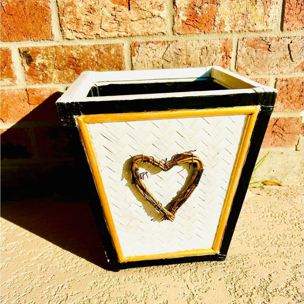 Black White & Gold Wood Indoor or Outdoor Planter or Waste Basket or Storage Bin - Picture 8 of 8